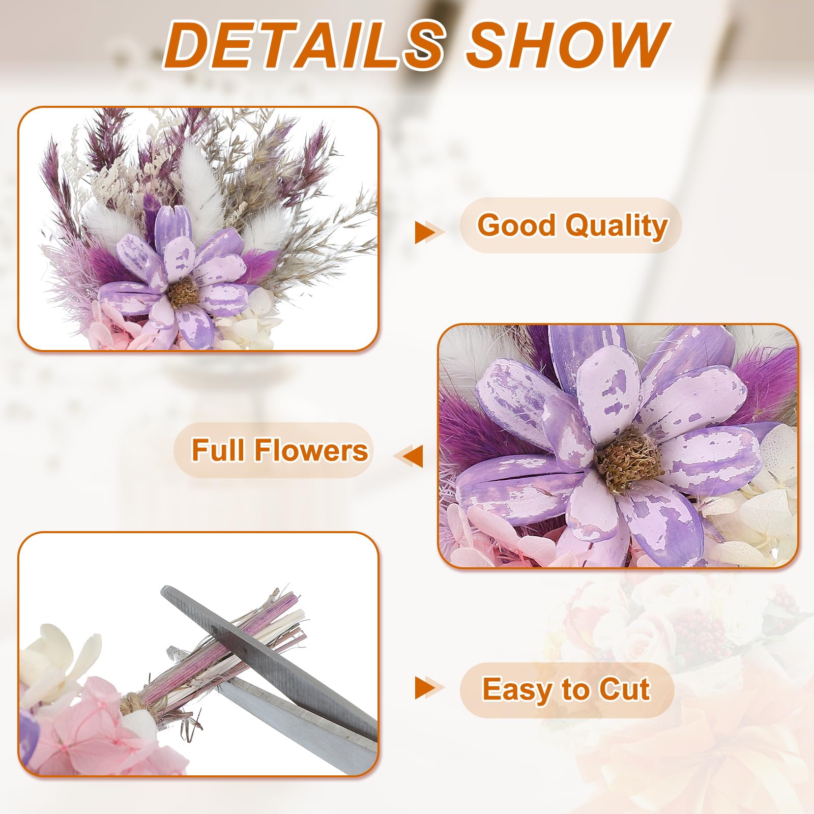 PATIKIL 10 Stück Trockenblumenstrauß Deko Set, Pampasgras Flauschige Wedel, Getrocknete Blumen, Trockenblumen zum Basteln für Bilderrahmen DIY, Tischdeko, Hochzeit, Lila/Weiß