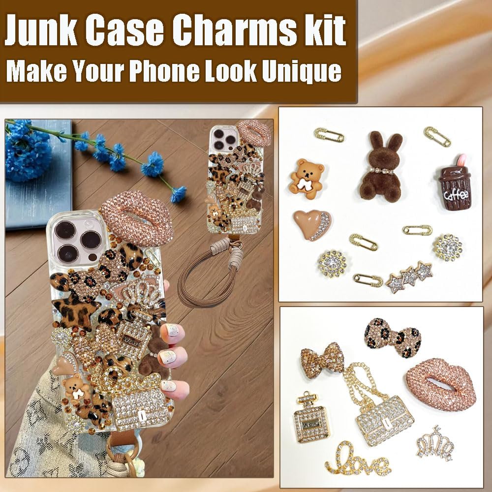Junk Case Charms DIY Kit with Cross, Letters, Bows, Stars, Butterfly, For DIY Clear Phone Charm Y2K Junk Phone Case Charms Kit, Cute Decorative For Customizing Craft Accessories