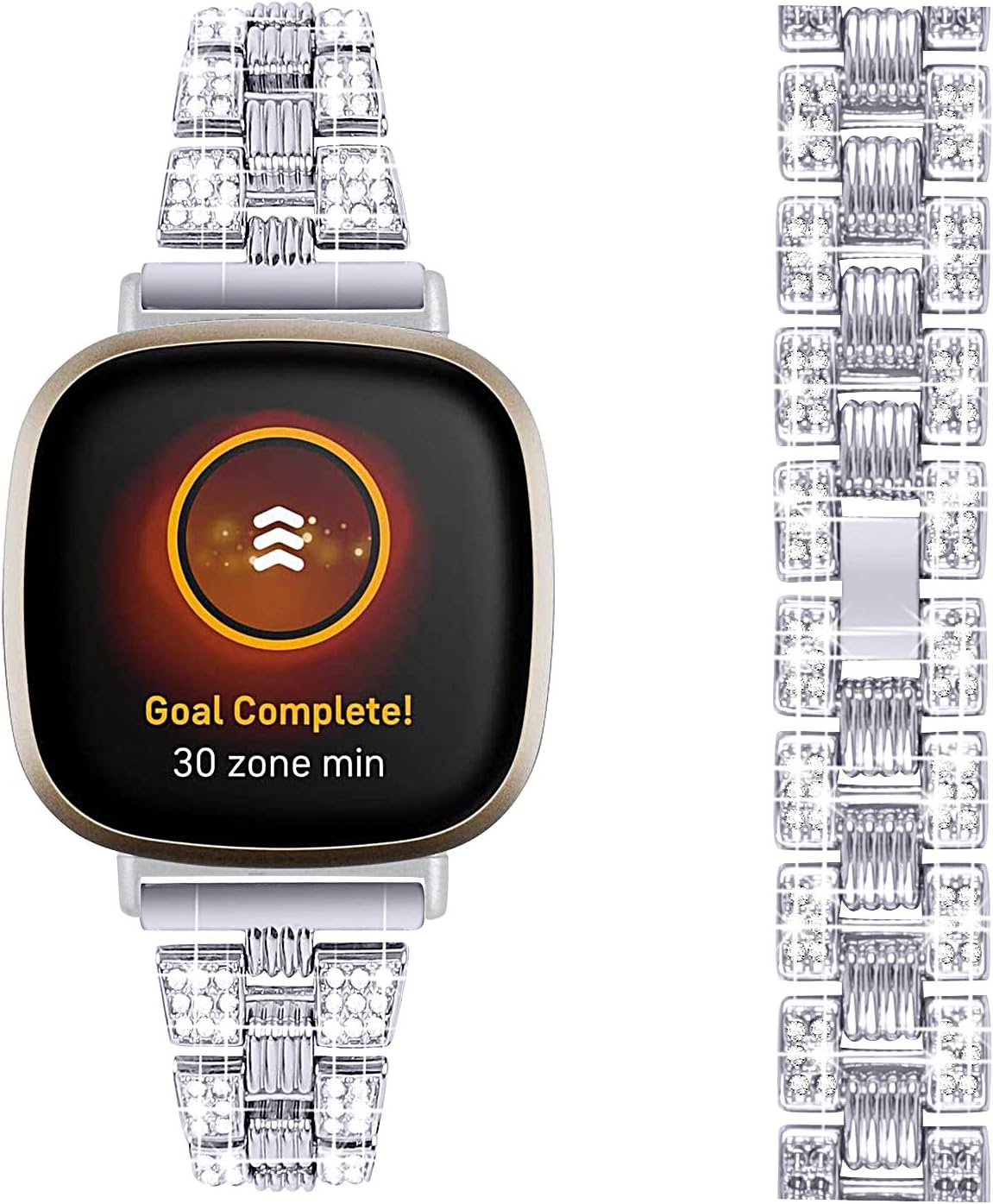 Gimart Compatible with Fitbit Versa 4/Versa 3 Strap for Women Men Metal Bling Stainless Steel Band Replacement Watch Strap Wristband Bracelet for Fitbit Sense/Sense 2 Straps Small Large - Image 4