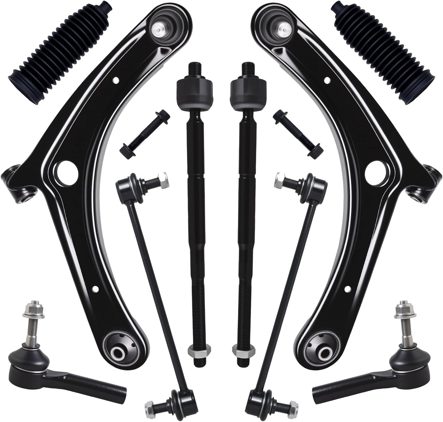 AUQDD 10Pc Front End Kit Fit For 2007-2017 Je-ep Compass Patriot, 07-12 Do-dge Caliber, 2 Lower Control Arm w/Ball Joint 2 Sway Bar Link 4 Outer Inner Tie Rod End (# K620065 K620066 EV80645 ES800408)