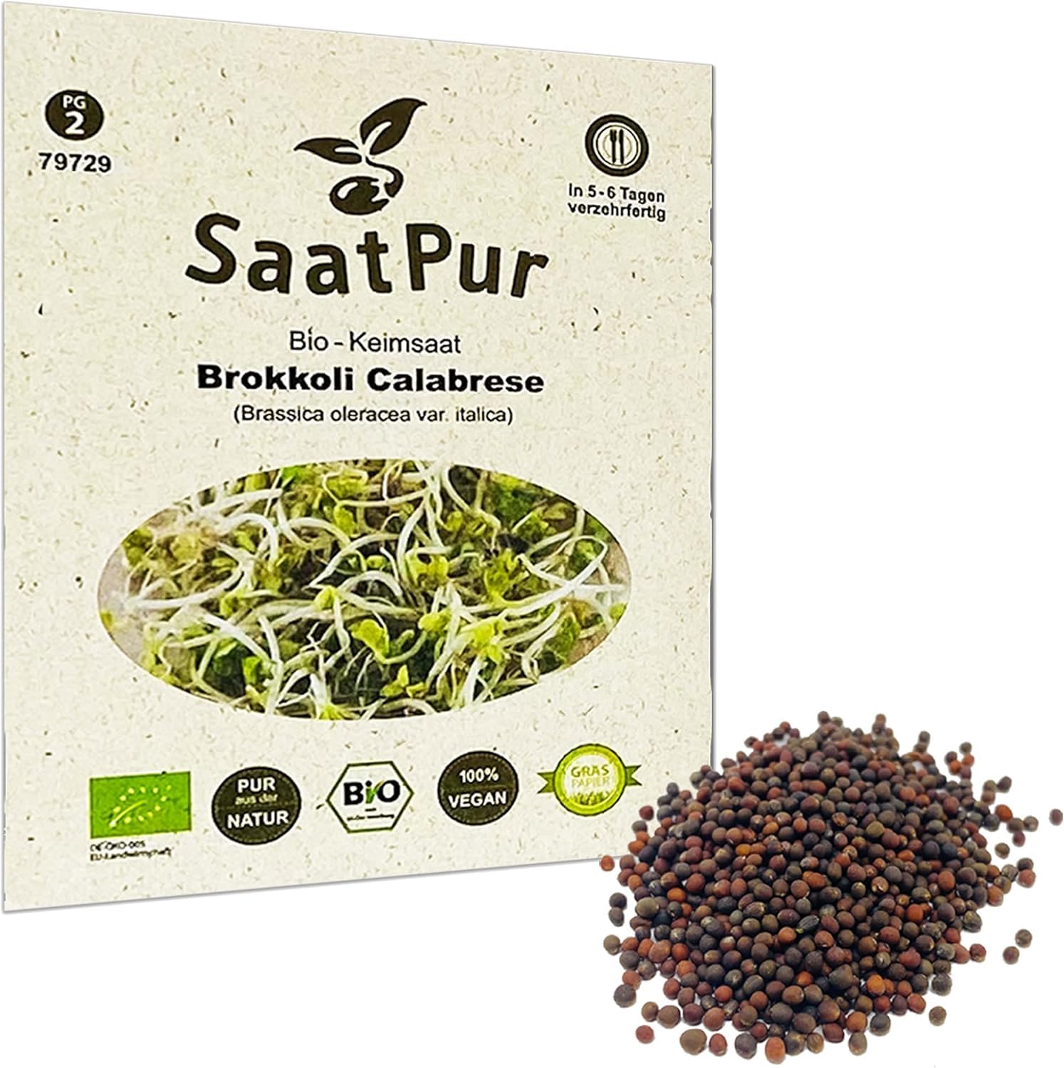 SaatPur Bio Keimsaat - Brokkoli Keimsprossen Sprossen Microgreen - 20 g Lebensmittel Qualität