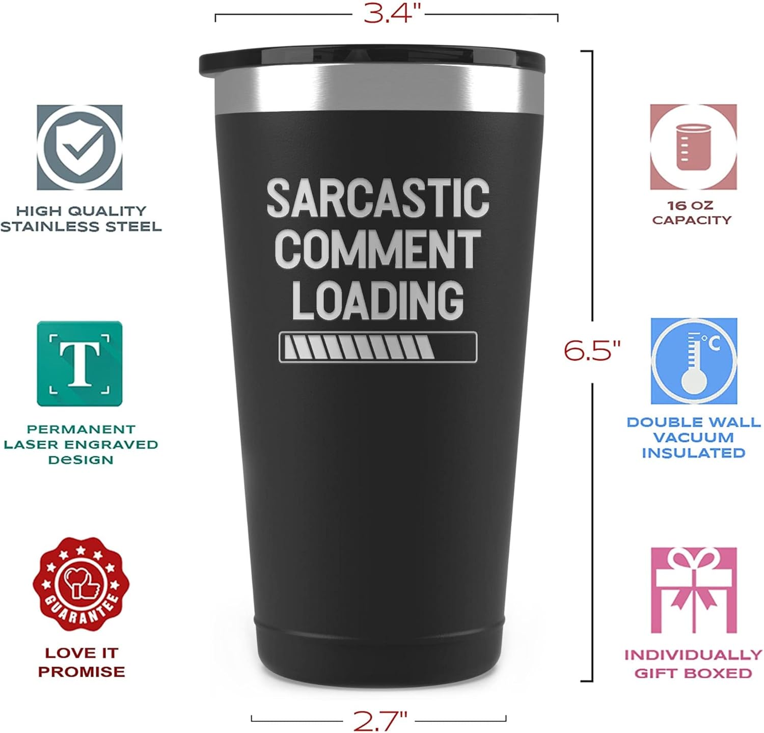 Black Friday Clearance Funny Gifts for Men - Sarcastic Comment Loading - 16 oz Black Insulated Stainless Steel Tumbler w/ Lid - Dads Fathers Day Present - Dad Boyfriend Grandpa Coworker Friend - Gifts Idea from Kid Children