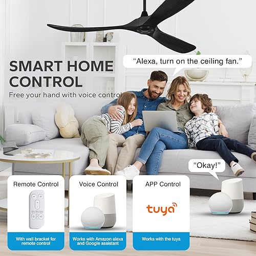 Miniatura 10 de Ventilador de techo para exteriores de 52 pulgadas con control remoto, ventilador de techo de 3 aspas sin luz, ventilador de techo moderno