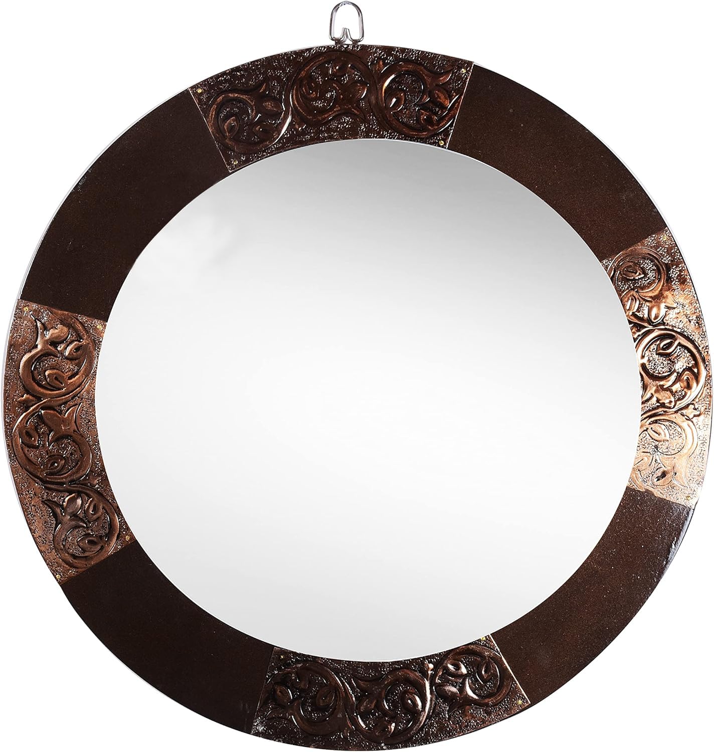 Miroir mural rond rustique avec cadre de couleur cuivre chic