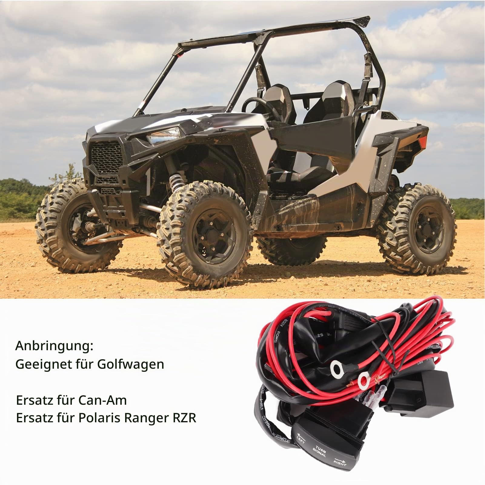 KIMISS UTV-Blinker-Kit, 12 V Universal-Blinker-Wippschalter UTV ATV Straßenzulassungs-Beleuchtungssatz ABS-Blinker-Blinkrelais-Kabelbaum für Ranger RZR (Horizontaler Drehschalter)
