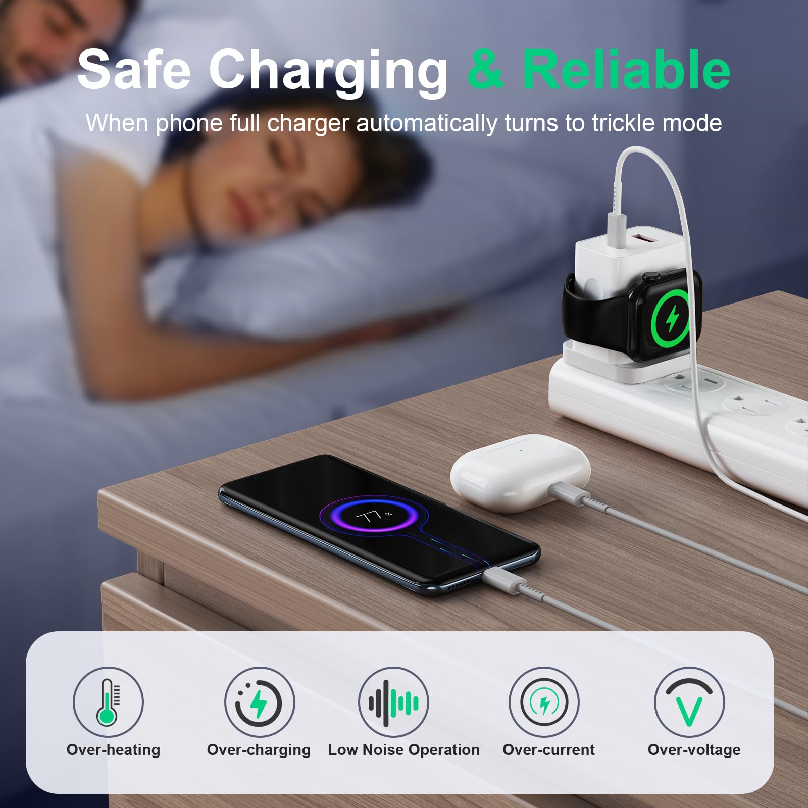 Cargador para Apple Watch, cargador rápido 3 en 1 de 20 W con carga inalámbrica magnética y puertos duales, bloque de carga de pared USB C portátil compatible con iPhone, serie Apple Watch,