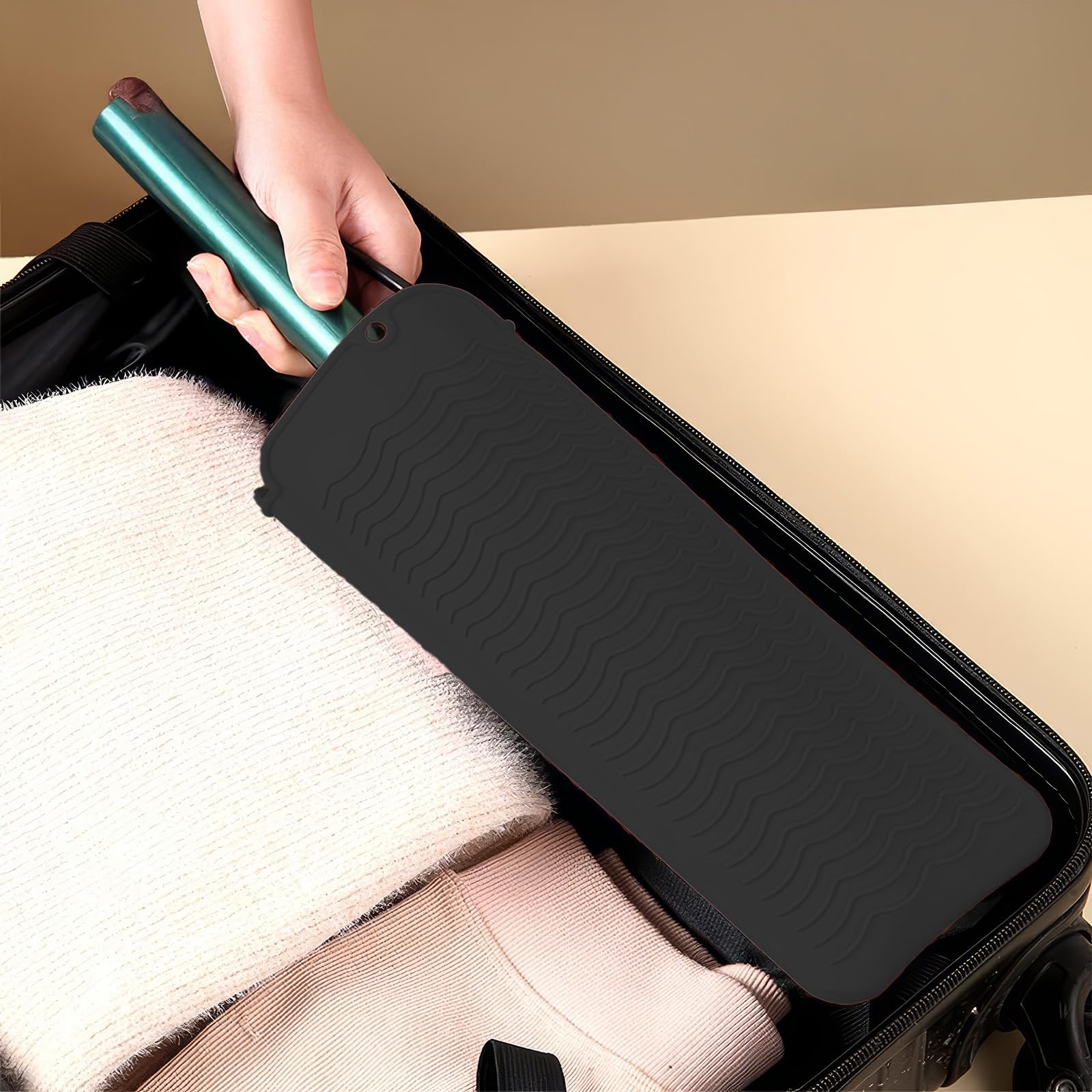 1 Gants Résistants à la Chaleur pour Fer à Friser +1 Coussin D'isolation Thermique en Silicone,Gant anti chaleur,pour Coiffure Gants Thermiques de Salon pour lisseur lisseur fer a boucler,Noir