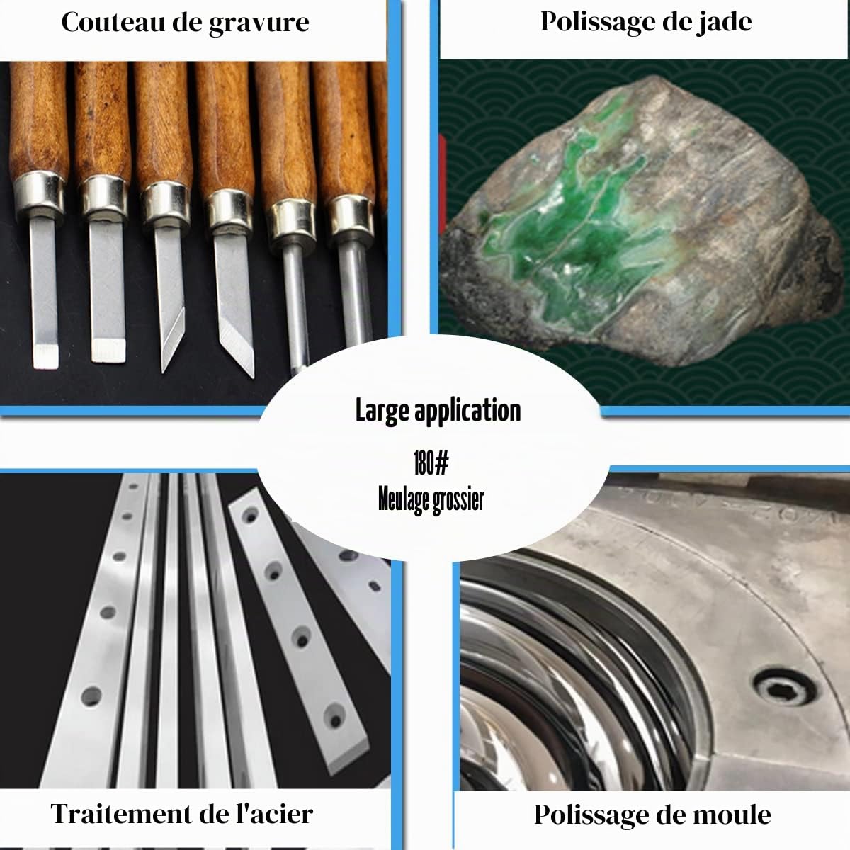 Lot de 6 pierres à aiguiser pour couteau, 180#, pierre à aiguiser grossière pour outils de coupe à lames métalliques, variété de formes (longueur 10 cm)