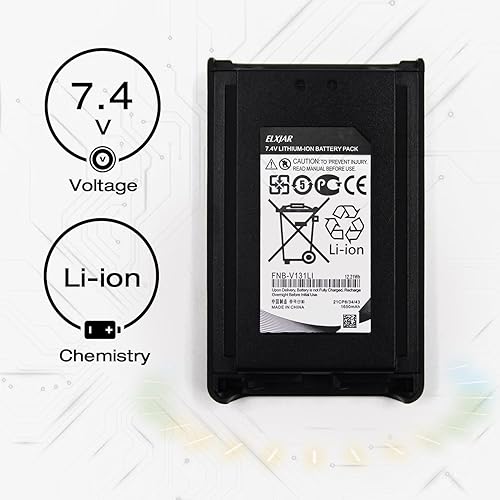 Miniatura 2 de elxjar Paquete de 2 baterías de iones de litio de 7.4V 1650mAh FNB-V131Li para YAESU Vertex-Standard VX-230 VX-231 VX-228 VX-231L VX-234 FNB-V132Li
