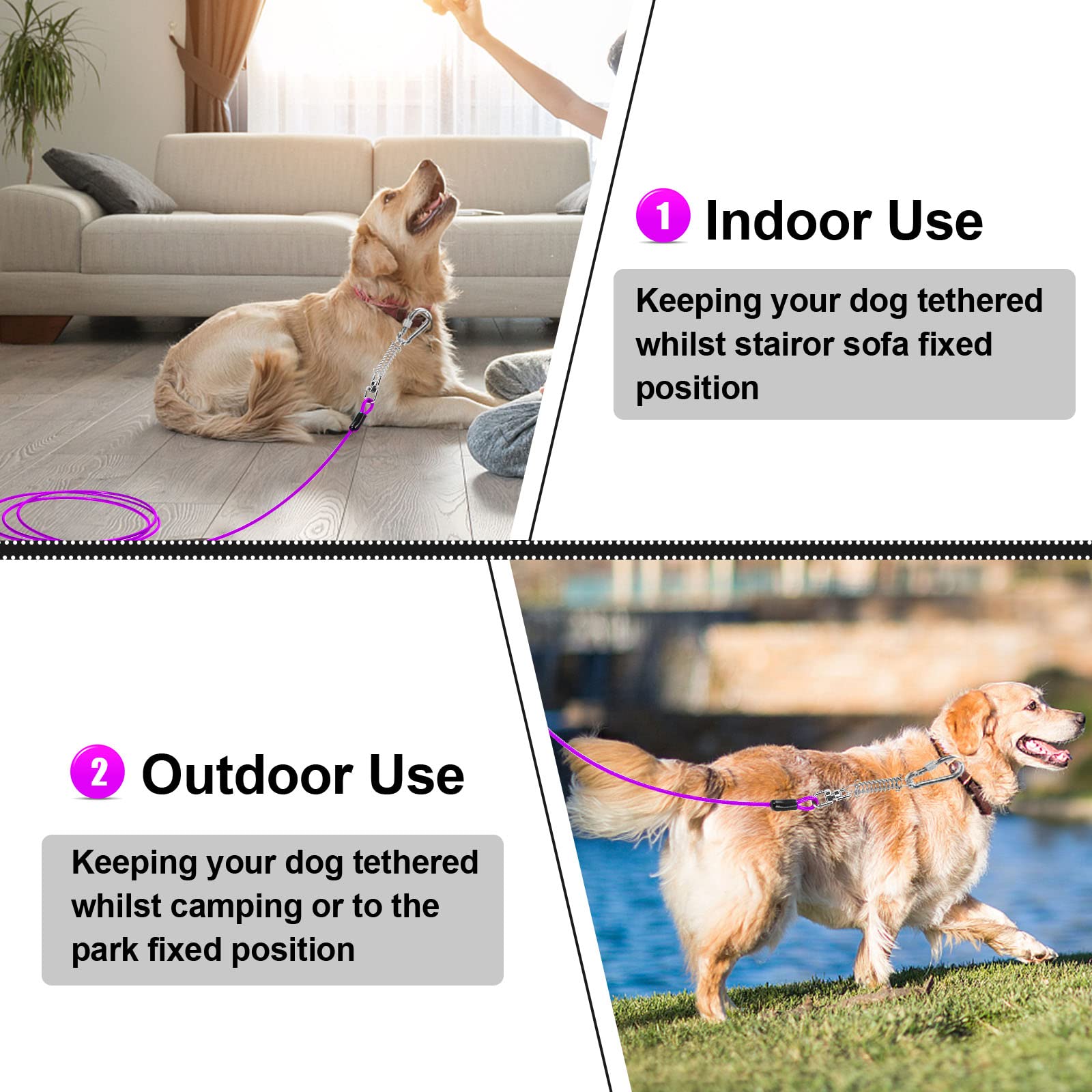 Swivel Hook Dog Leash Heavy Duty Dog Tie Out Cable - 10-150FT Tether With  Swivel Hook & Shock Spring Heavy Duty Dog Runner Cable