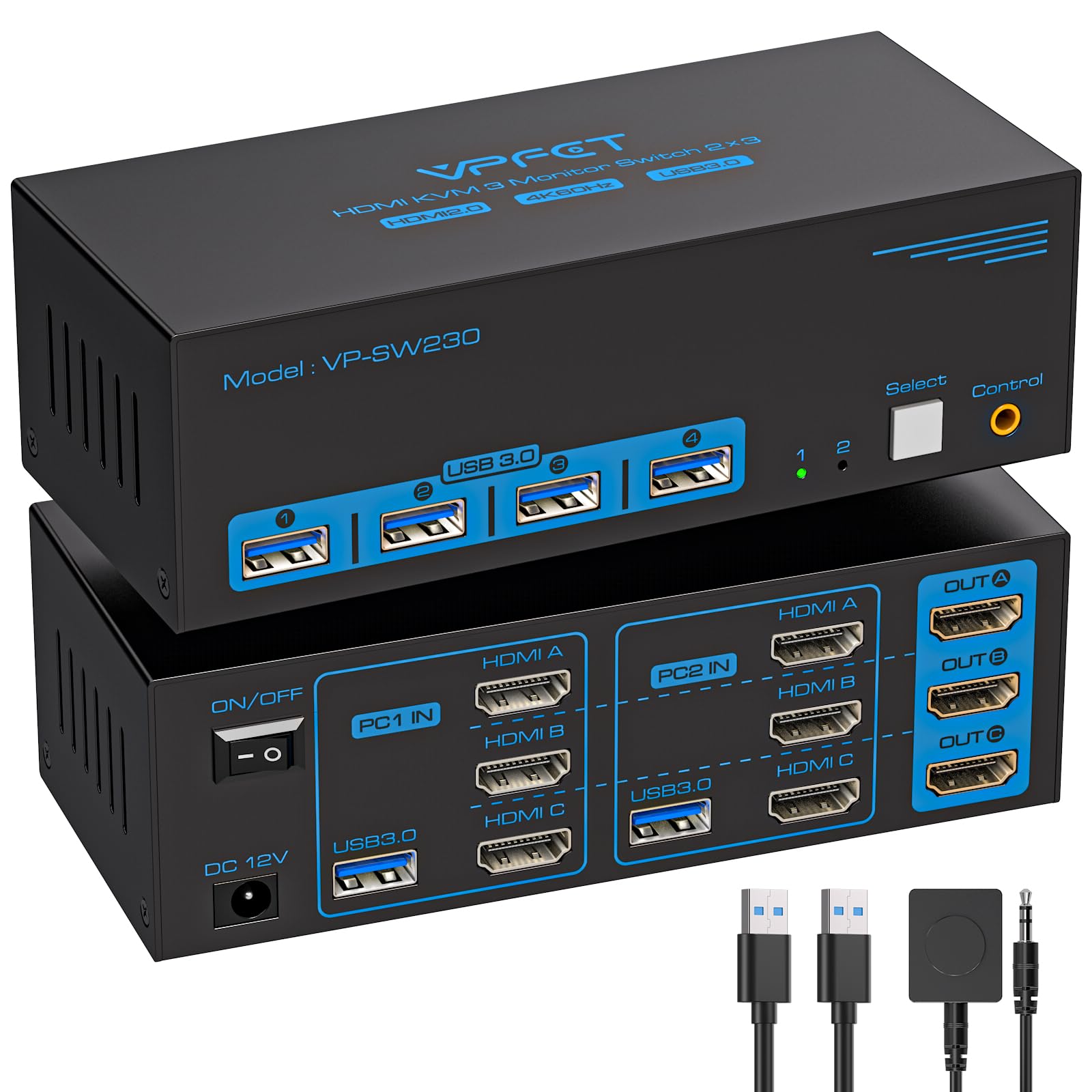 KVM Switch 3 Monitors 2 Computers HDMI 4K@60Hz USB 3.0 KVM Switches for 2 PC Share Triple Monitor and 4 USB Ports Supports Extended&Copy Mode.Wired Controller DC 12V/1A Adapter Included-picture-11