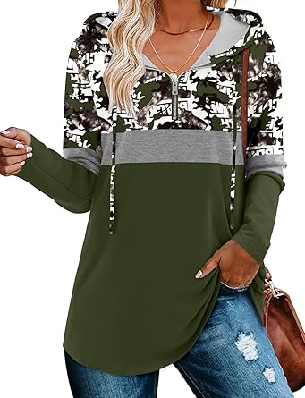 BETTE BOUTIK Womens Quarter Zip Tunic Hoodies Pullover Long Hooded Sweatshirts S-3XL
