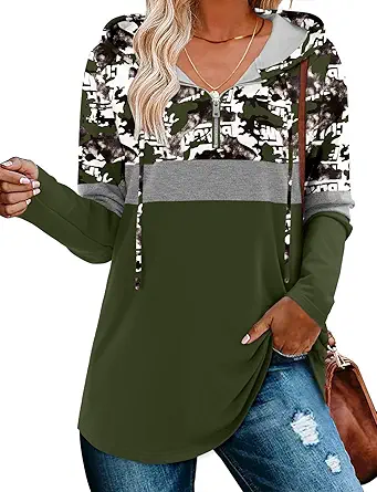 BETTE BOUTIK Womens Quarter Zip Tunic Hoodies Pullover Long Hooded Sweatshirts S-3XL