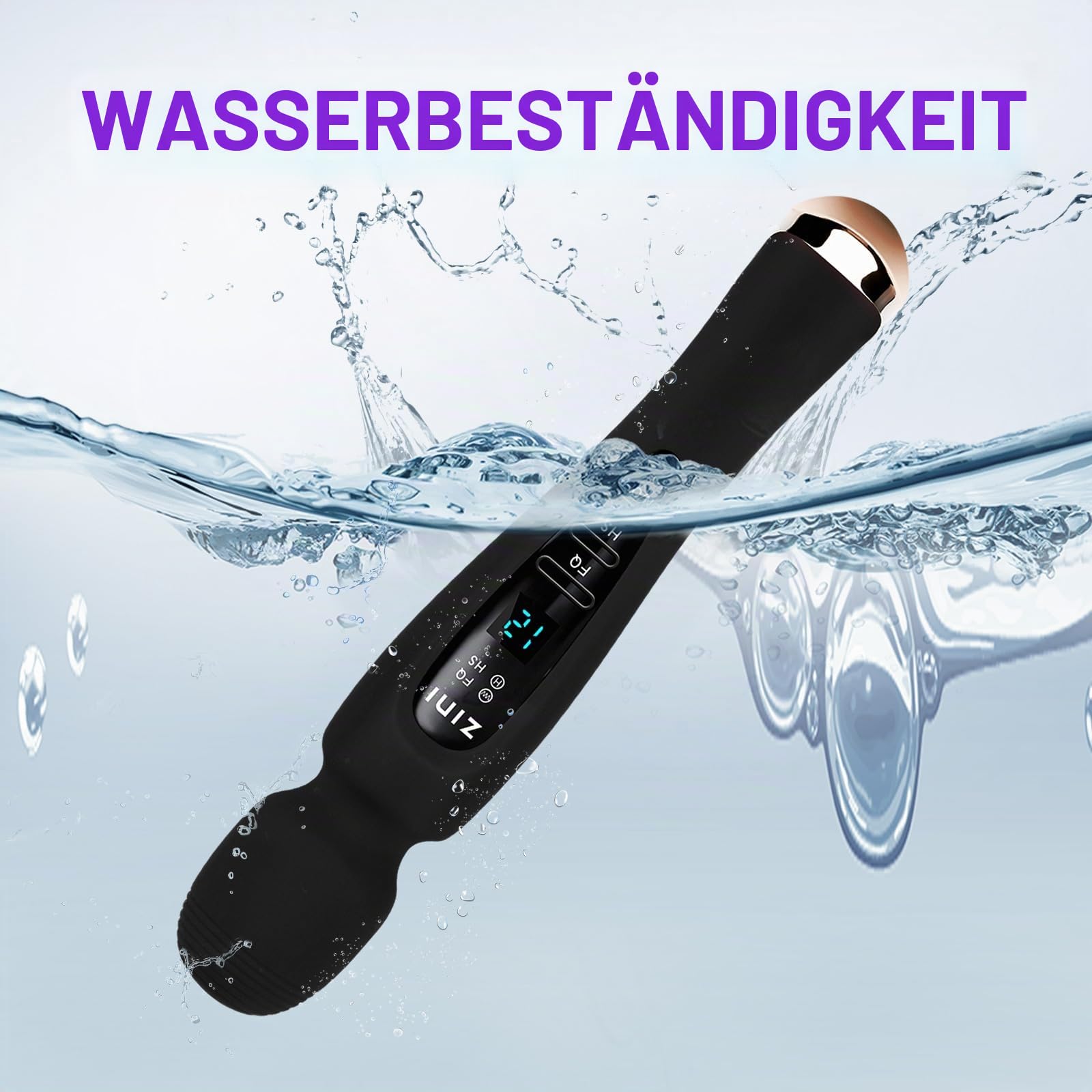 Kabelloser Massagegerät mit LCD-Display, persönliches Massagegerät zur Schmerzlinderung, leistungsstarker Massage-Stab mit 12 Vibrationsmodi, Schwarz