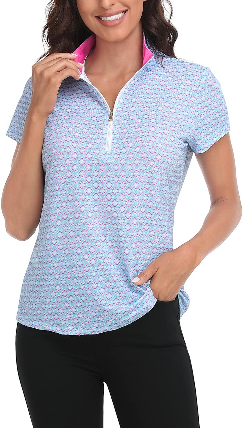 LRD Women's Golf Polo Shirt Short Sleeve Quarter Zip Mock Neck Tennis Shirt UPF 30 Sun Protection Quick Dry Performance Top - Image 5