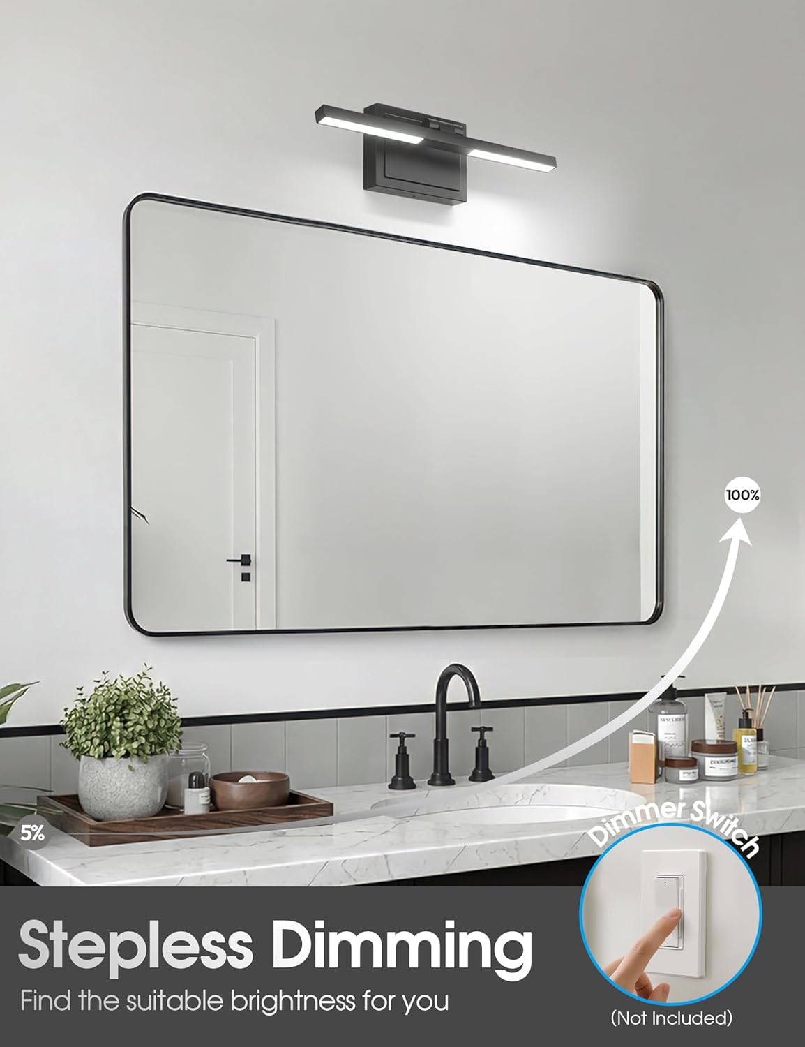 VOLISUN Bathroom Vanity Light 15.7 inch, 5CCT Dimmable, 20W LED Bathroom Light Fixture Over Mirror, Black Bar Vanity Light for Bathrooms Mirror Cabinets-ETL Certificated