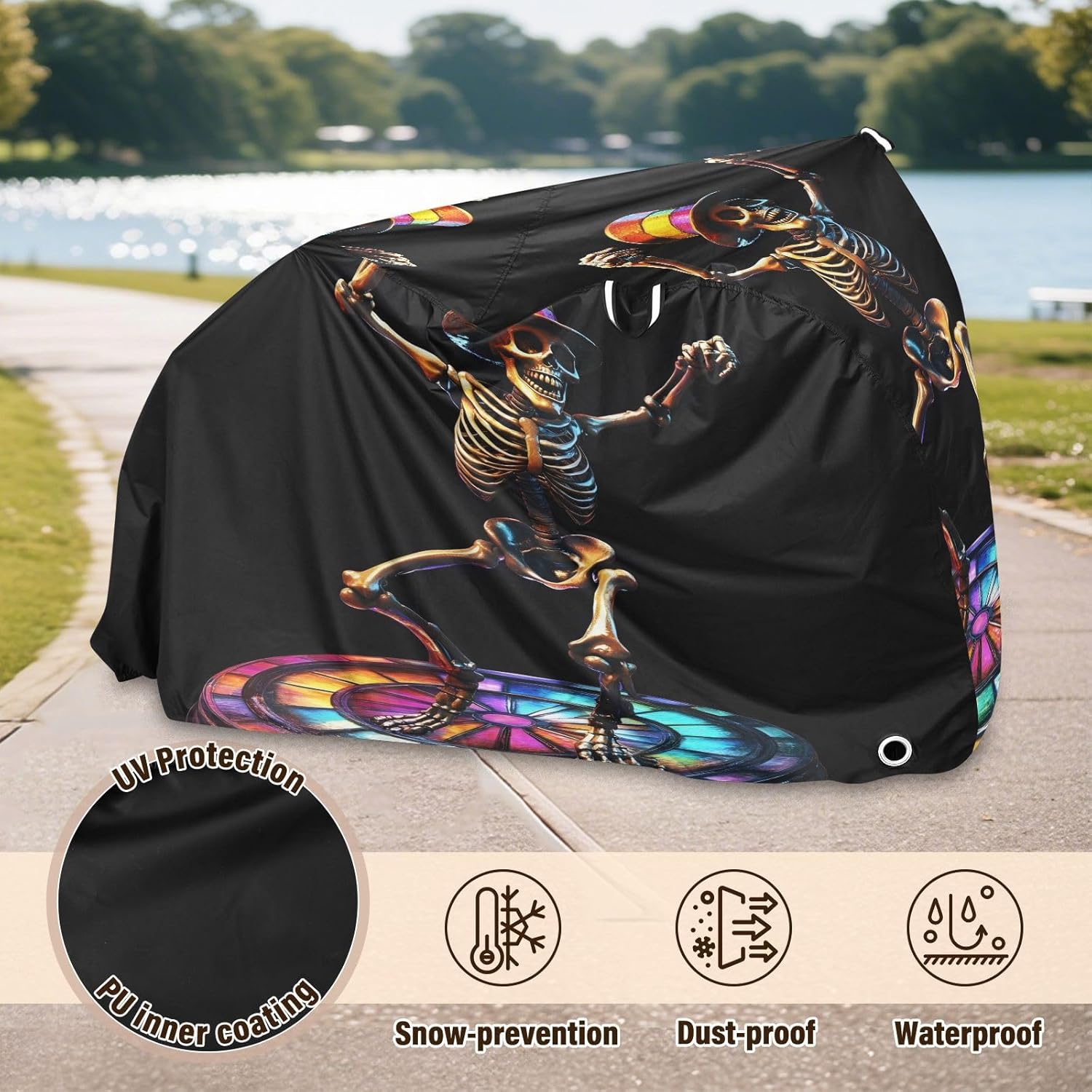 ALAZA Dancing Skeleton Pop Bike Cover Waterproof Outdoor Ebike Bicycle Covers Tarp Protection for 1/2 Bikes, Sun UV Dust Wind Proof