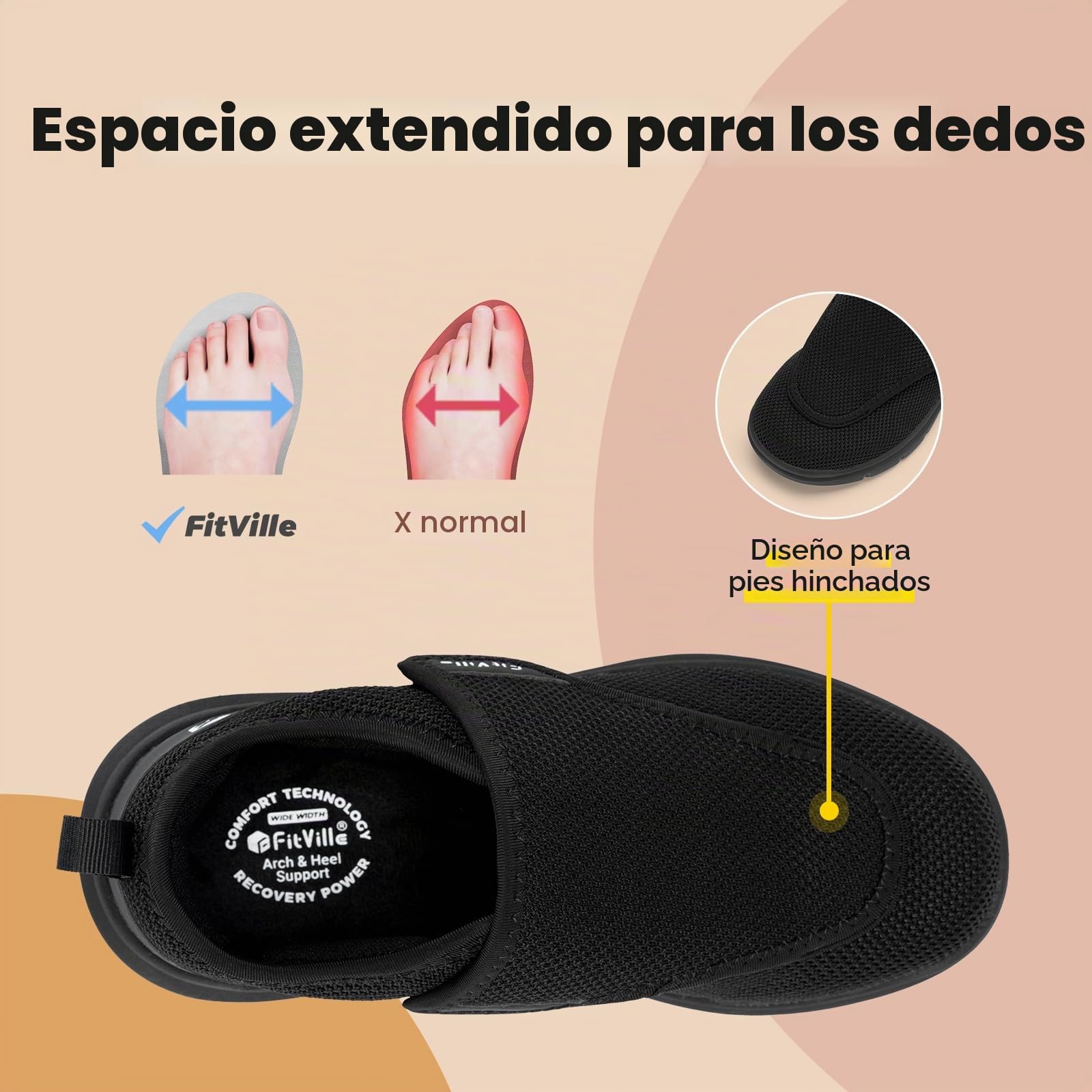 FitVille Zapatillas para Mujer Zapatos Anchos Especiales para Pies Sensibles Zapatillas de Casa Ajustable