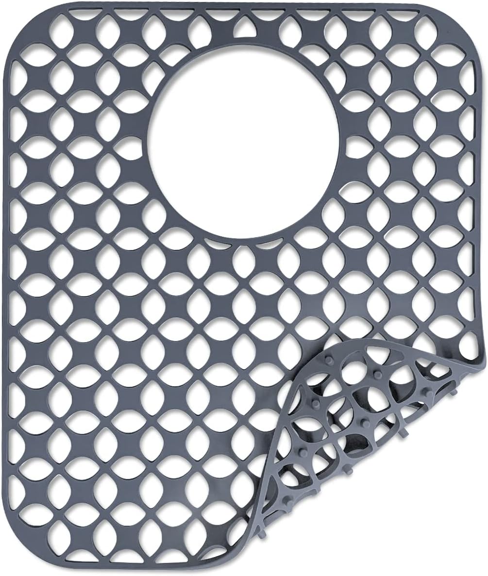 Silicone Sink Mat - Sink Protectors for Kitchen Sink Kitchen Sink Protector Grid Accessory Folding Non-slip Sink Mats Sink Rack for Bottom of Sink(1Pack - Rear Drain Mat - Grey,13.58 ''x 11.6 '')