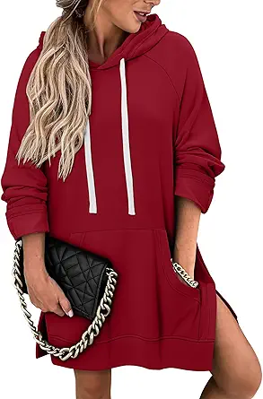 KISSMODA Women Hoodies Dress Long Sweatshirts Dress Raglan Sleeves Oversized Sweatshirts with Pocket 2025 Fall Winter Trendy