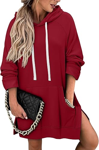 KISSMODA Women Hoodies Dress Long Sweatshirts Dress Raglan Sleeves Oversized Sweatshirts with Pocket 2025 Fall Winter Trendy