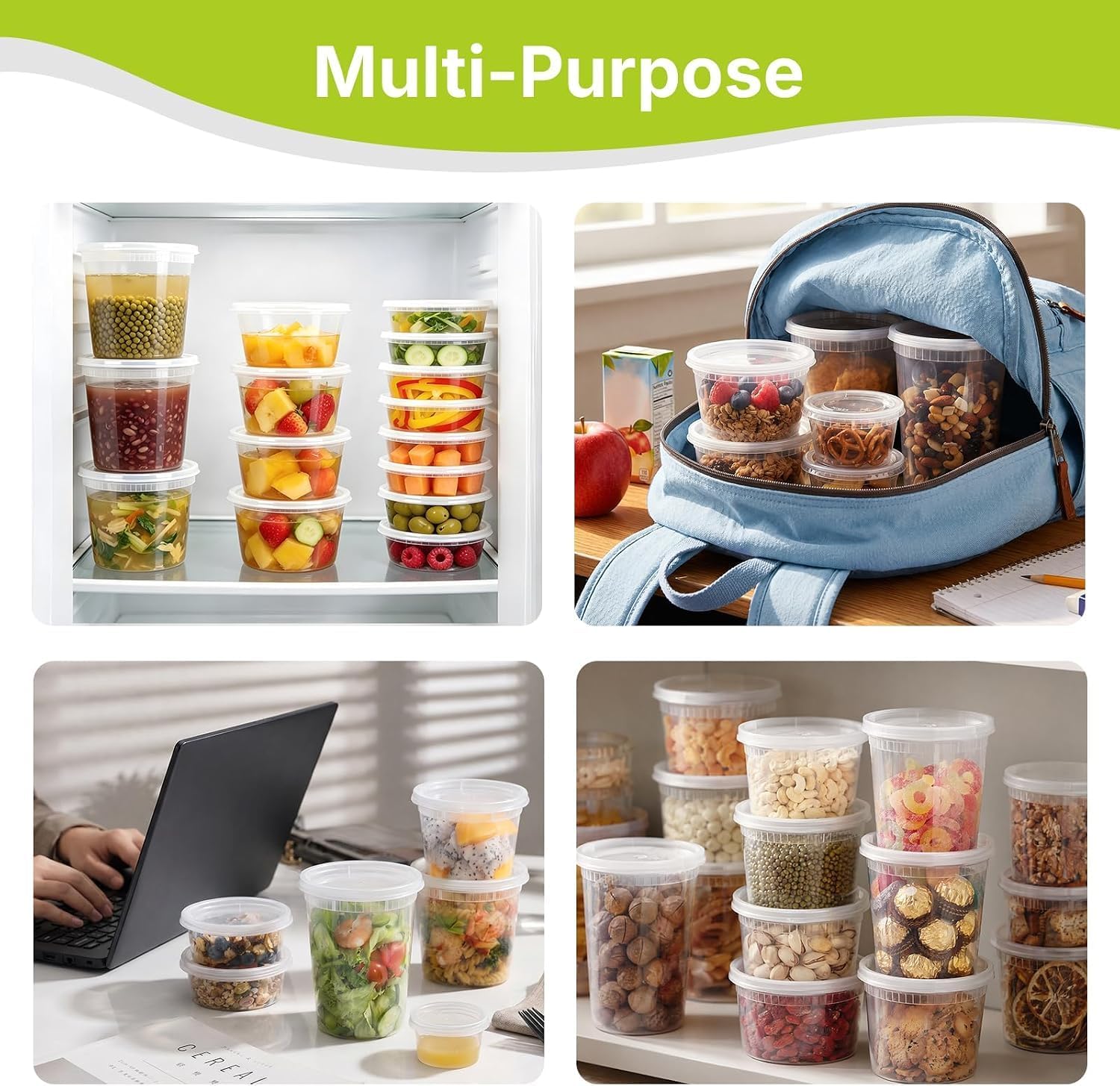 60 Sets 8 oz Deli Containers with Lids, Leakproof & Airtight BPA Free Takeout Plastic Food Storage Containers for Soup, Meal Prep, Freezer, Microwave & Dishwasher Safe
