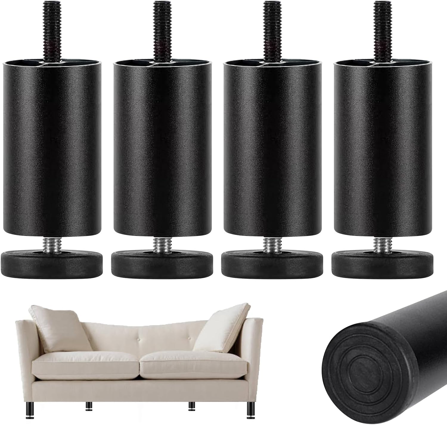 Adjustable Bed Legs, 4pcs 4 Inch Metal Furniture Legs, M8