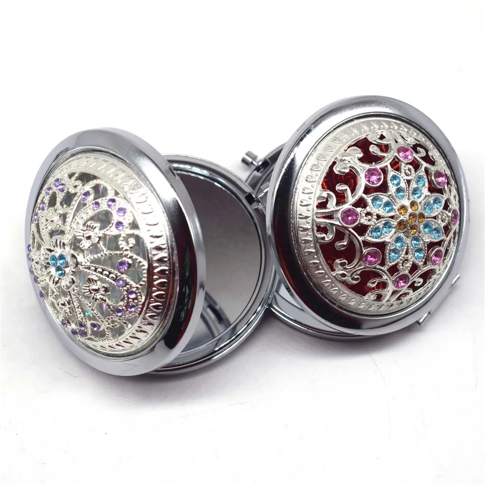 Mini specchio per il trucco, 5 pezzi, argento, vuoto, tascabile, mini specchio pieghevole a doppio lato per cosmetici per regali di nozze personalizzati