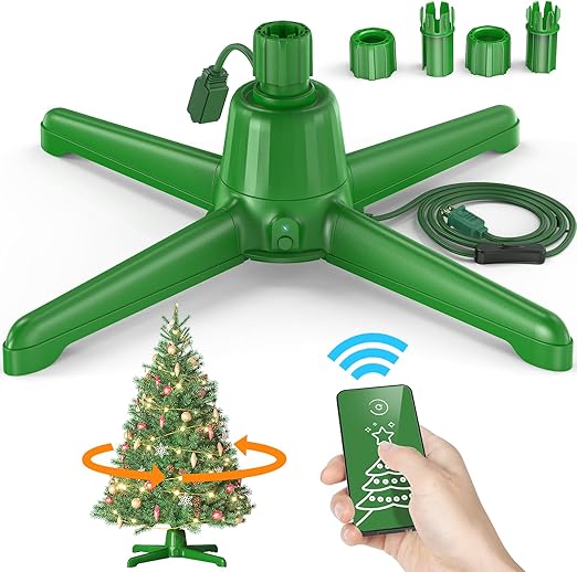 (2024 Upgrade) Rotating Christmas Tree Stand with Remote Control, Stable 360 Revolving Tree Base Stand, Up to 7.5ft 90lb. Adjustable Christmas Tree Holder for Xmas Tree, Artificial Tree (green)