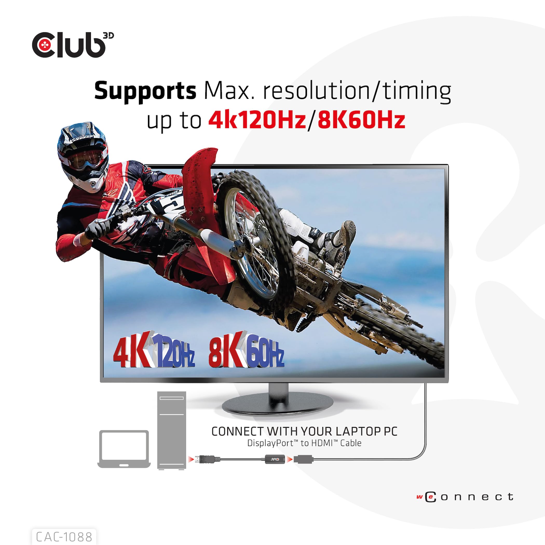 Club 3D DisplayPort1.4 to HDMI 4K120Hz/8K60Hz HDR Active Adapter M/F - 0.21 m - DisplayPort - HDMI - Male - Female - Straight