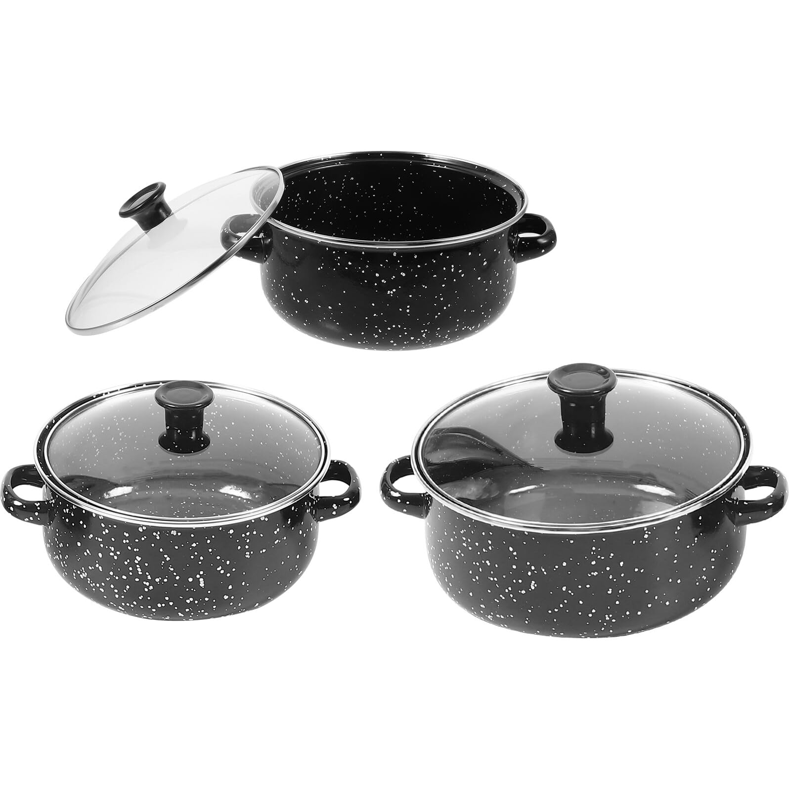 Set di Mini Pentole Smaltate con Coperchio e Doppio Manico Nero