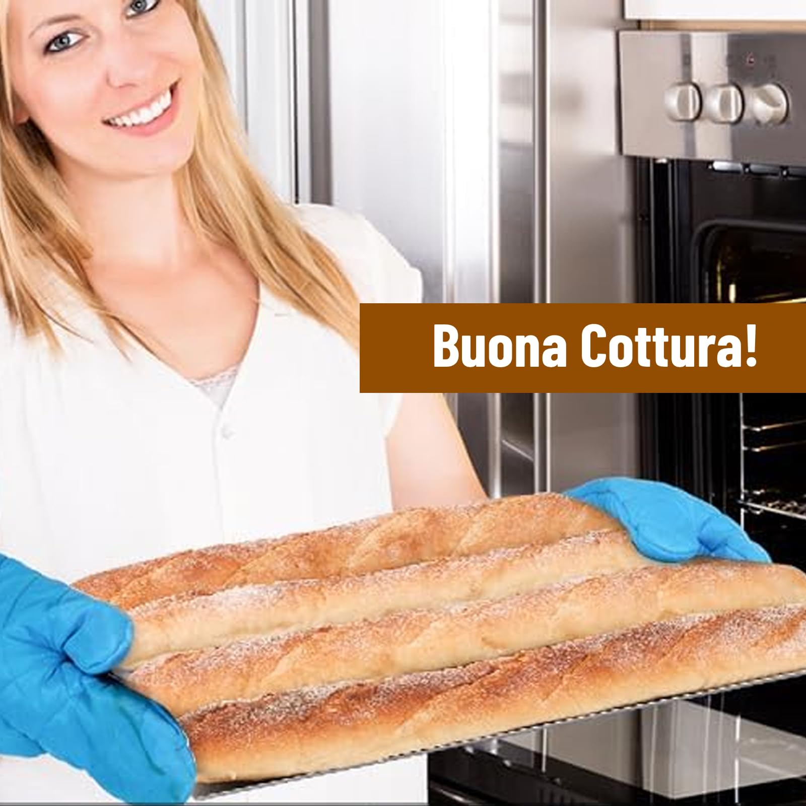 Amagabeli - Teglia da forno per baguette, 38,1 x 33 cm, per 4 pagnotte e baguette