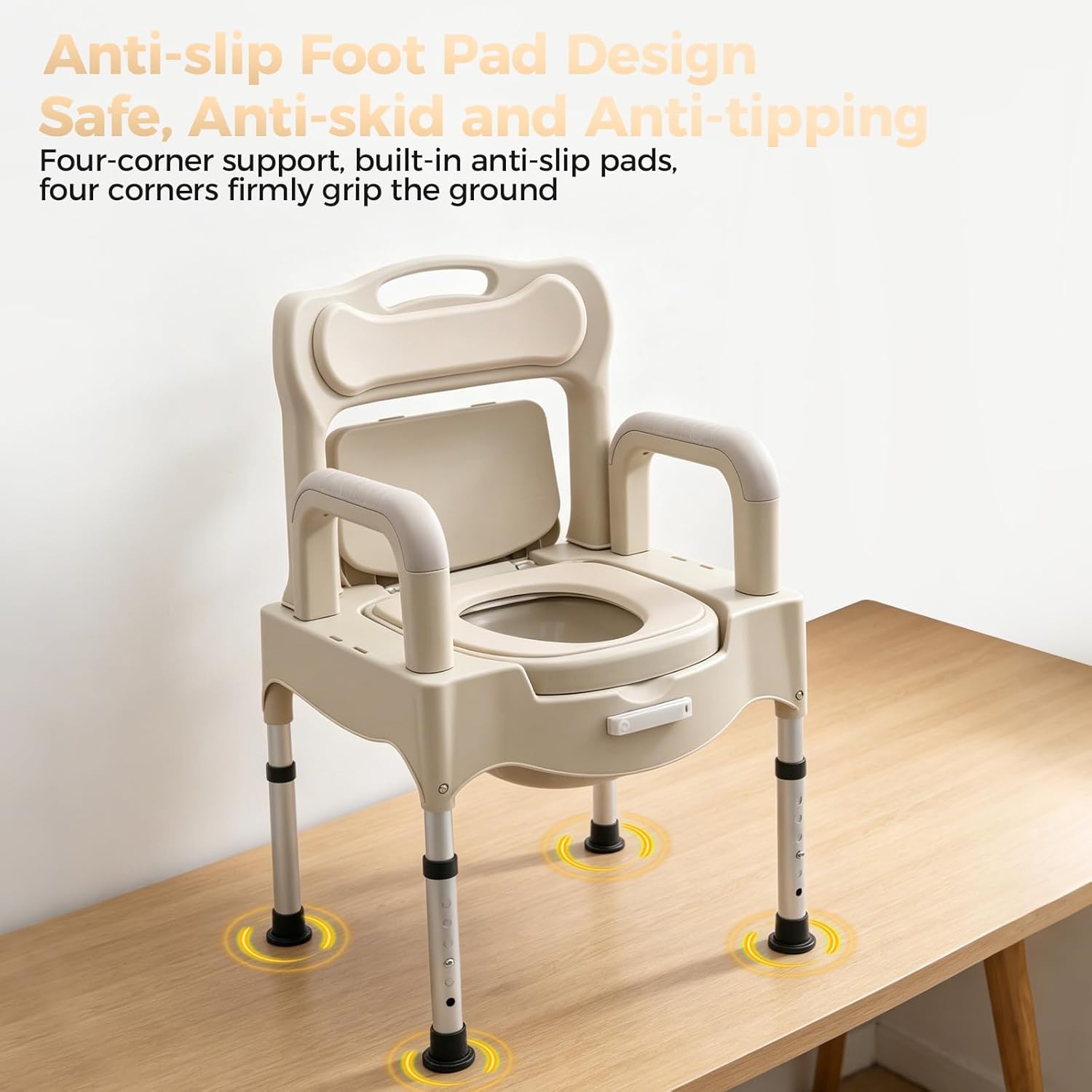 Bedside Commode Chair, 500 lbs Portable Toilet for Elderly Disabled Commode Chair for Toilet with Arms, Height Adjustable, Adult Potty Chair w/2 Replacement Toilets &1 Night Light (Grey White)