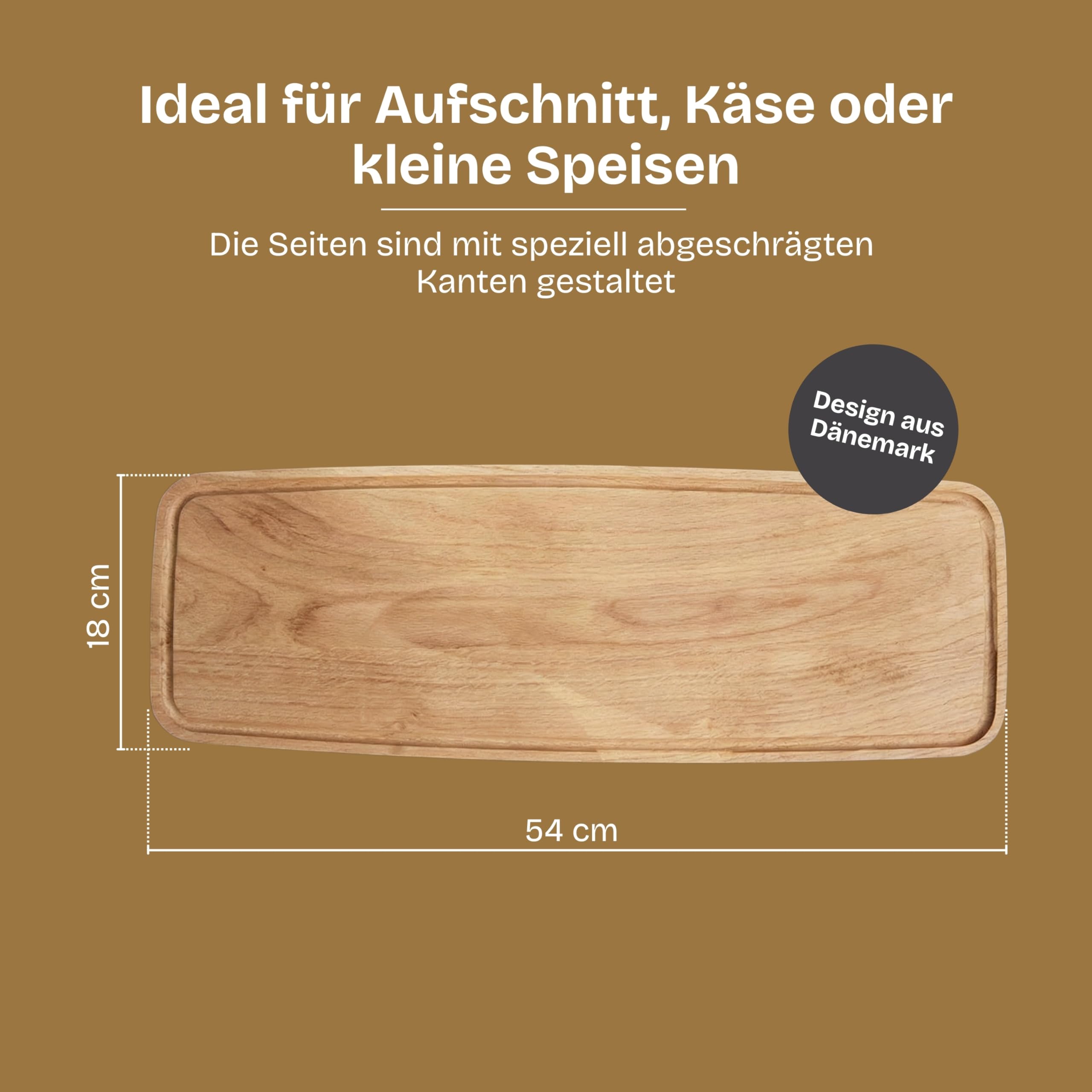 Quaarc Tapas Servierbrett (54x18 cm) – Premium Eiche Servierplatte für Antipasti, Käse & Snacks – Ergonomisches Design von Jacob LETH-Espensen – Langlebig & Antibakteriell