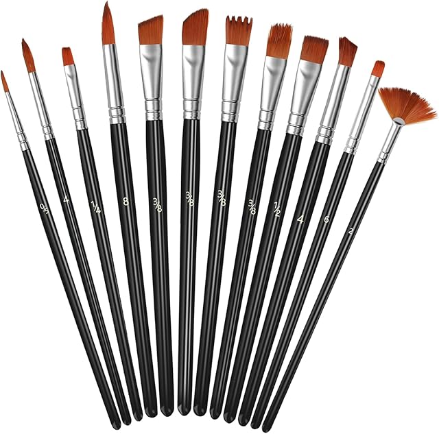 Paint Brushes, 12 Pcs Professional Artist Painting Brush Flat Round Tip for Watercolor, Acrylic & Oil Paintings, Face Painting