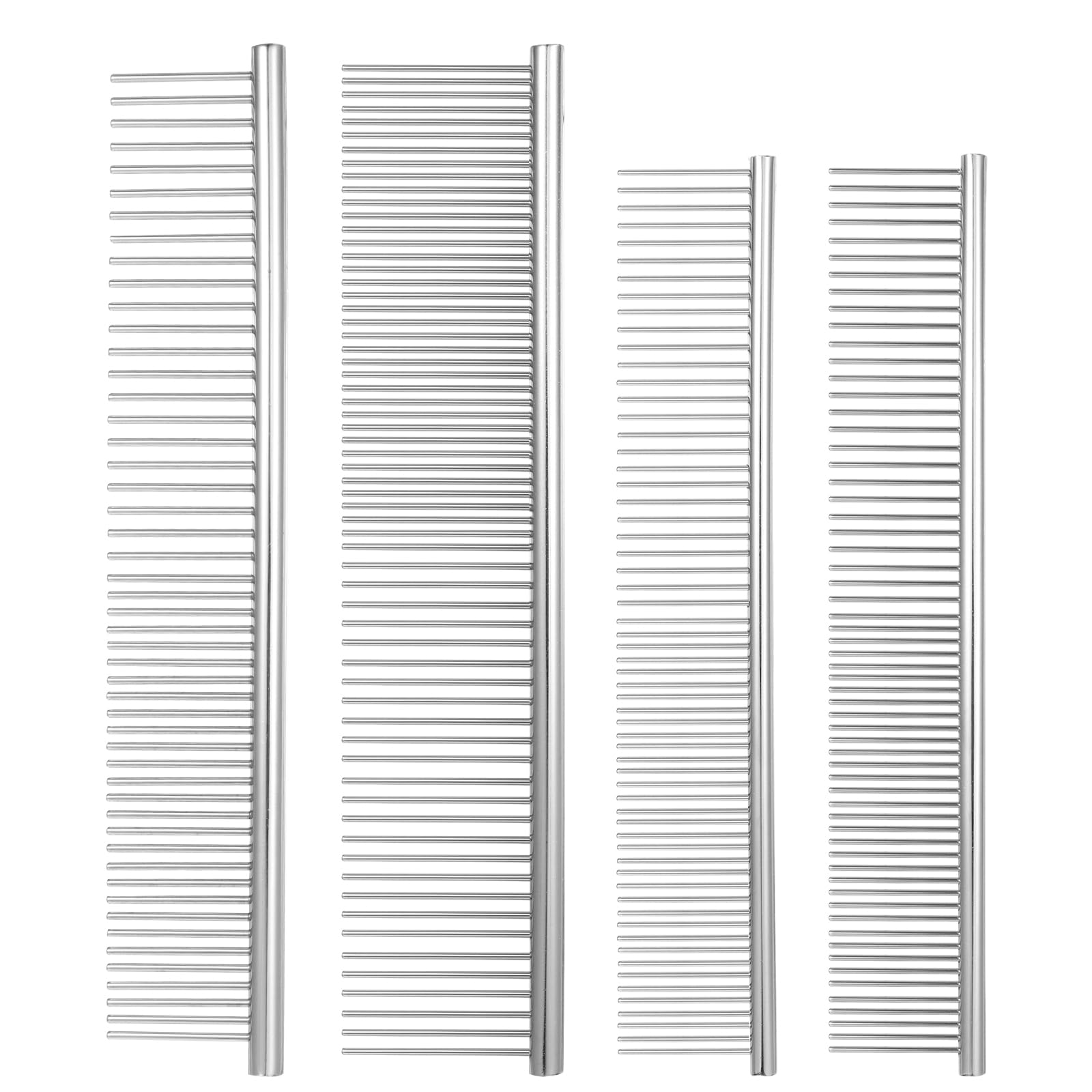 cobee 4 Pcs Dog Grooming Combs, Stainless Steel Pet Comb Set Pet Grooming Comb Kit Metal Knots Hair Remover Cat Brush GroomingTool for Removing Pets Long Short Curly Hair Knot Tangles(3 Sizes)