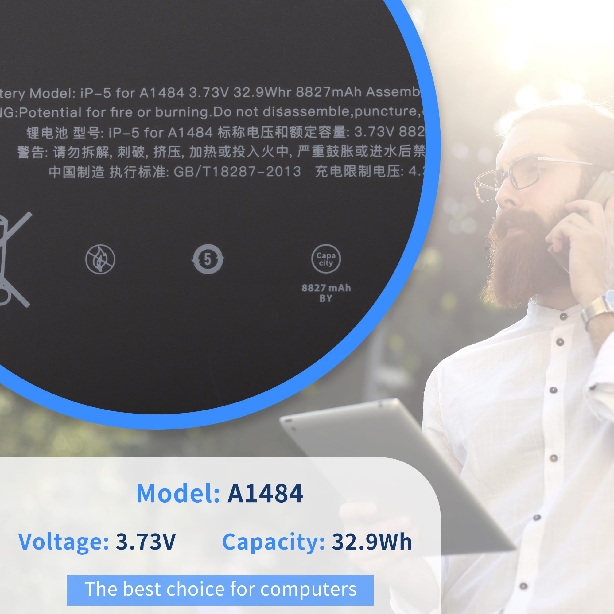 Batterie De Remplacement A1484 8827mAh - Compatible IPad 5e/7e/8e/9e Gen (A1474 A1822 A2197 Etc.), 0 Cycle, Haute Capacité Et Sécurité