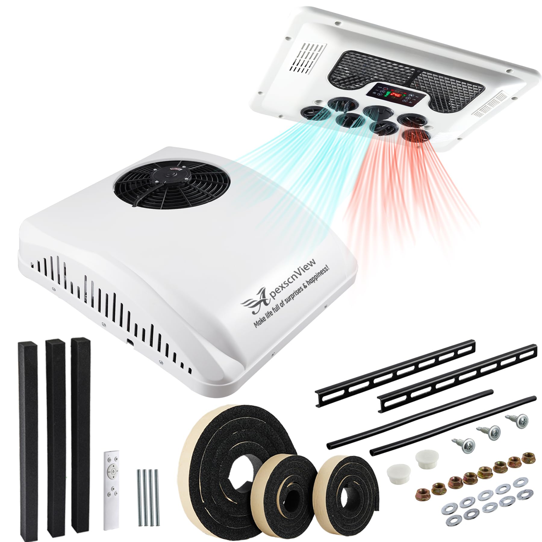 Photo 1 of 12V RV Air Conditioner 8530 BTU Non-Ducted, 45dB 2-in-1 RV Rooftop Air Conditioner for Heater and Cooling, Easy-to-install 12V RV DC Unit for RVs, Camper and Trucks, Etc. (12, Volts (DC))