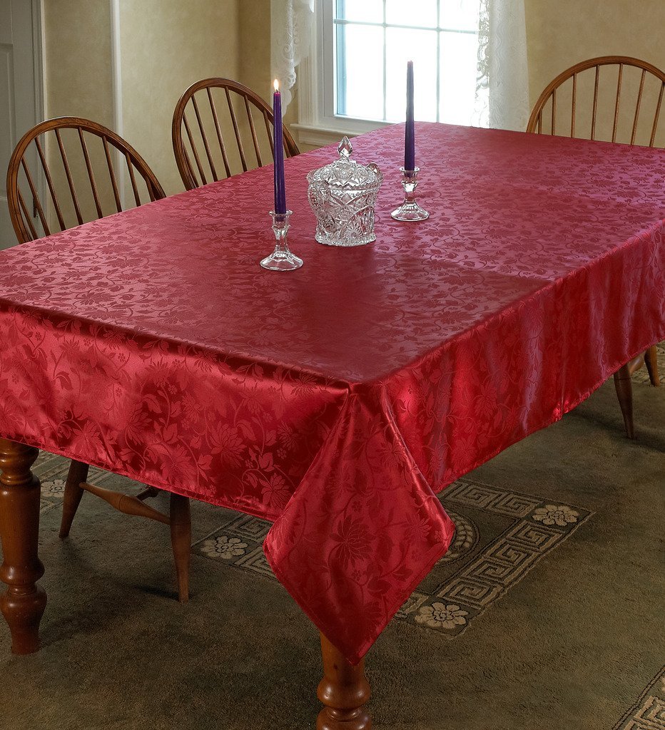 Violet LinenEuropean Floral Design Tablecloth Burgundy 60" by 84" Oblong/Rectangle