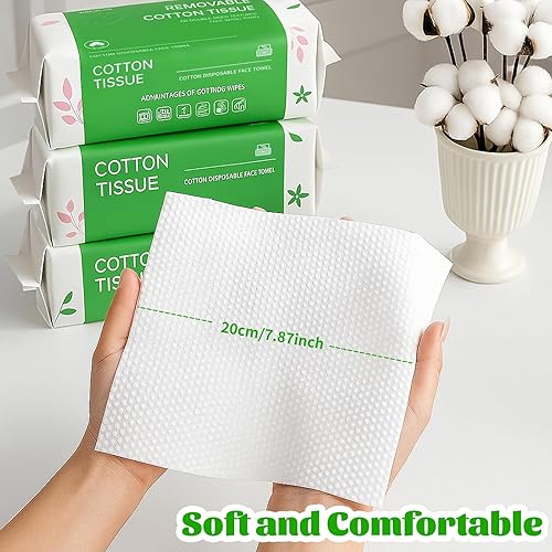 Miniatura 3 de Toallas faciales desechables, 100 unidades, toallas faciales biodegradables para piel sensible, paño facial ultra suave y grueso, toallitas secas