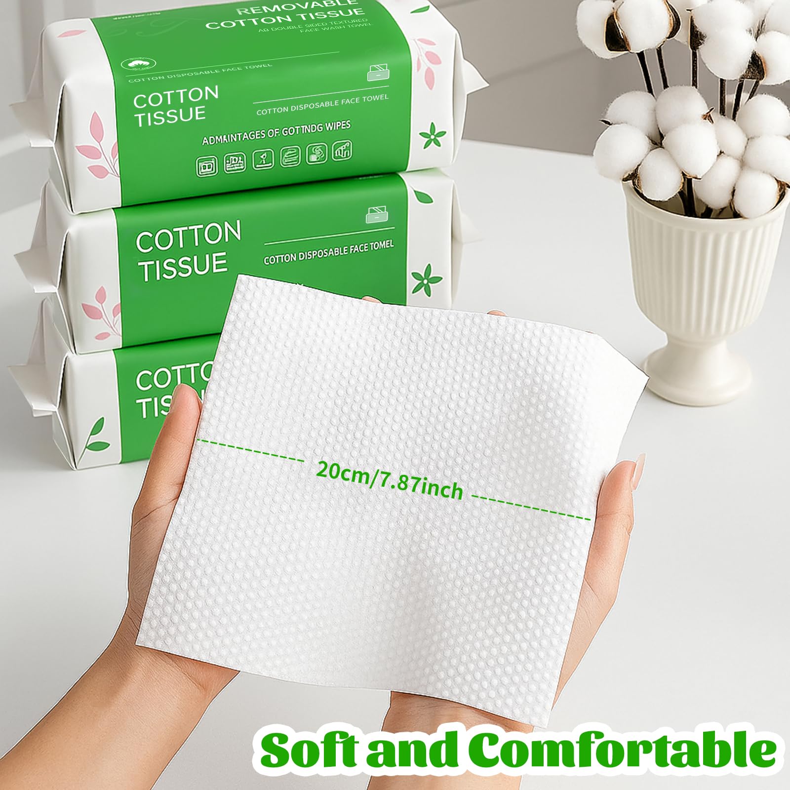 Disposable Face Towels 200 Count, Face Wipes for Sensitive Skin Ultra Soft & Thick Face Wash Cloths - Image 3