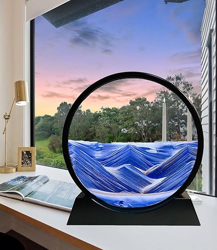 Miniatura 26 de HYUGF Decoración de imagen artística de arena en movimiento, movimiento líquido de paisaje de arena profunda 3D, marco de vidrio redondo, regalo