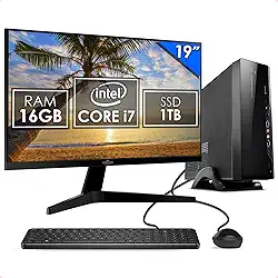 Computador Slim Completo Intel Core i7 16GB SSD 1TB Monitor 19" 4 Núcleos Super Turbo Pc Hdmi Teclado e Mouse Strong Tech