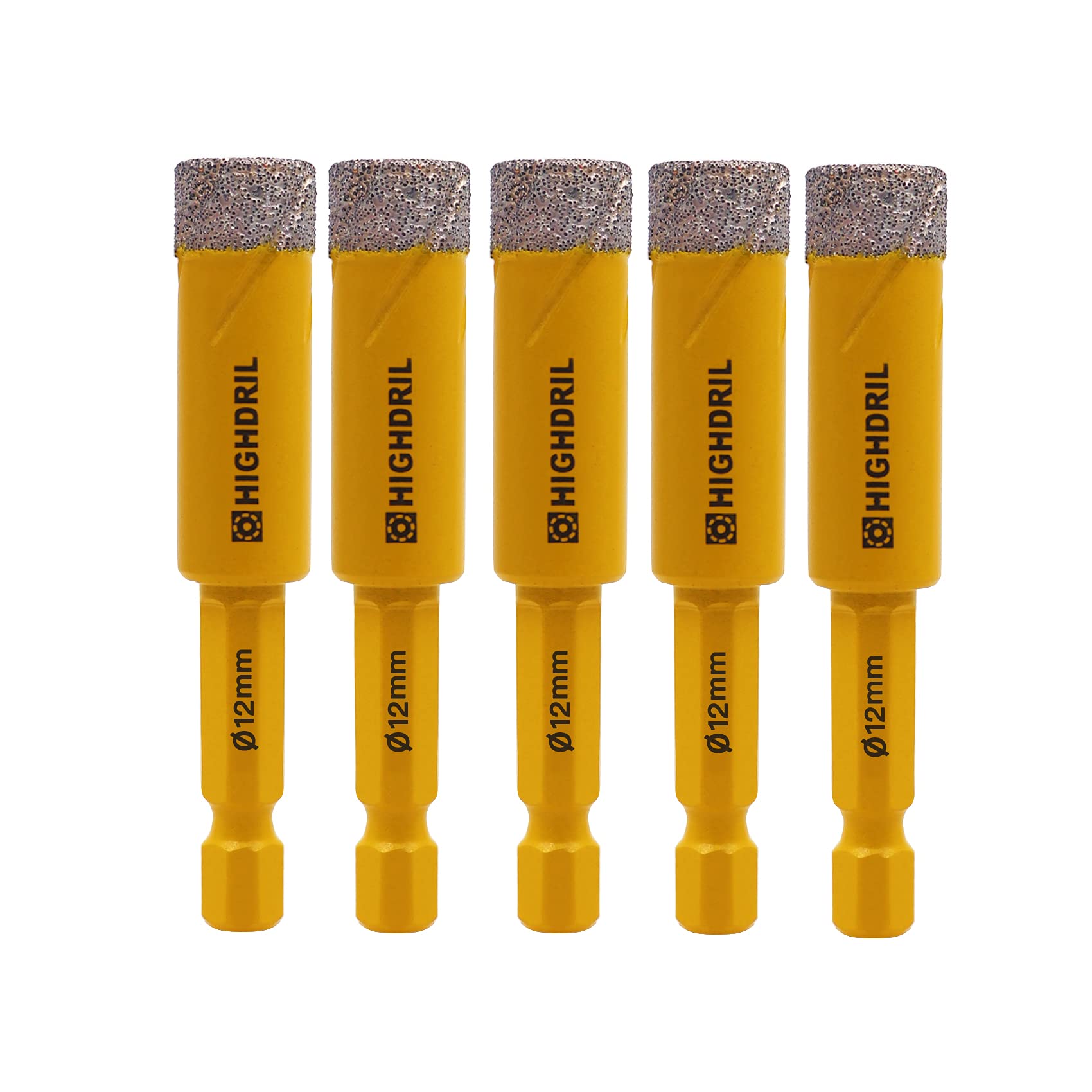 HIGHDRIL Diamantate Punta da trapano per piastrelle,5 pezzi 12MM per Gres Porcellanato Mattone in Marmo Ceramico,compatibile con Bosch Makita,ecc