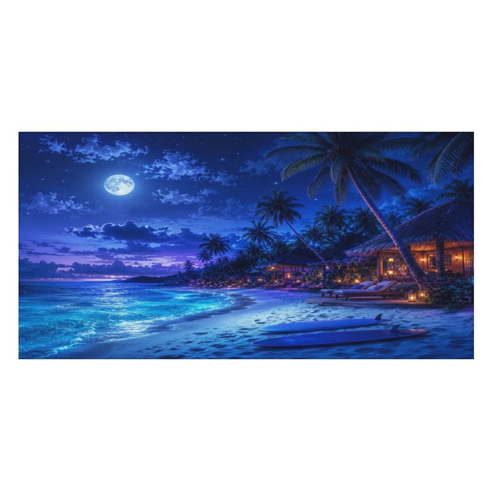 Anceky Moonlit Tropical Beach Night Oversized Beach Towel Quick Dry Sand Free Microfiber Travel Towel Lightweight Multi Purpose Beach Blanket Pool Gym Bath Towel 63x31 in