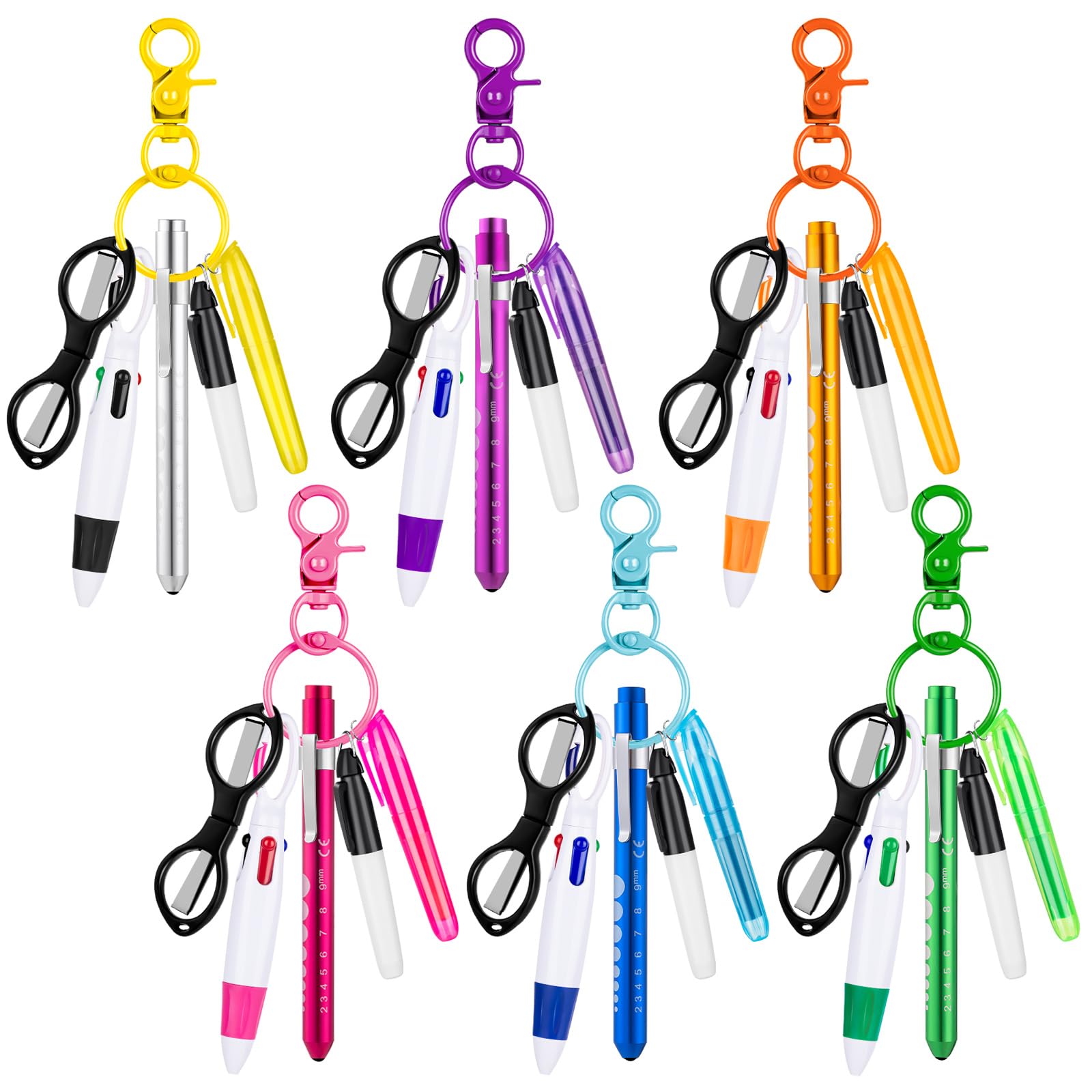 KFPPLXQ 36 Pcs Nurse Pens Set Include Multiple Colors Tip Permanent Marker Flashlight Pen Retractable Ballpoint Pens Foldable Scissors with Nursing Keychain Clip for Nurse Gift