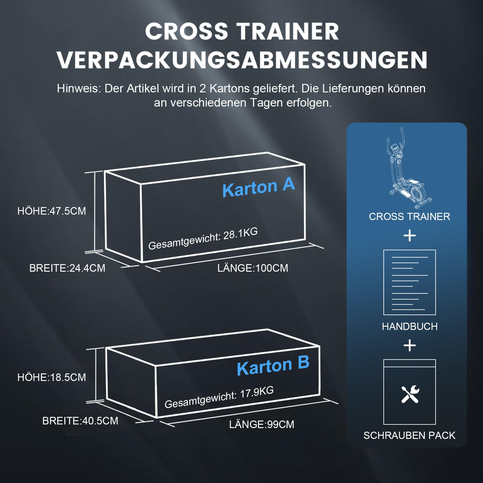 Crosstrainer für Zuhause, 3-in-1 Ultraleiser Magnetischer Ellipsentrainers mit 16 Widerstandsstufen, LCD Monitor, 8 kg Schwungrad, 42 cm Schrittlänge, Belastbar bis 150 kg für Fitnessübungen