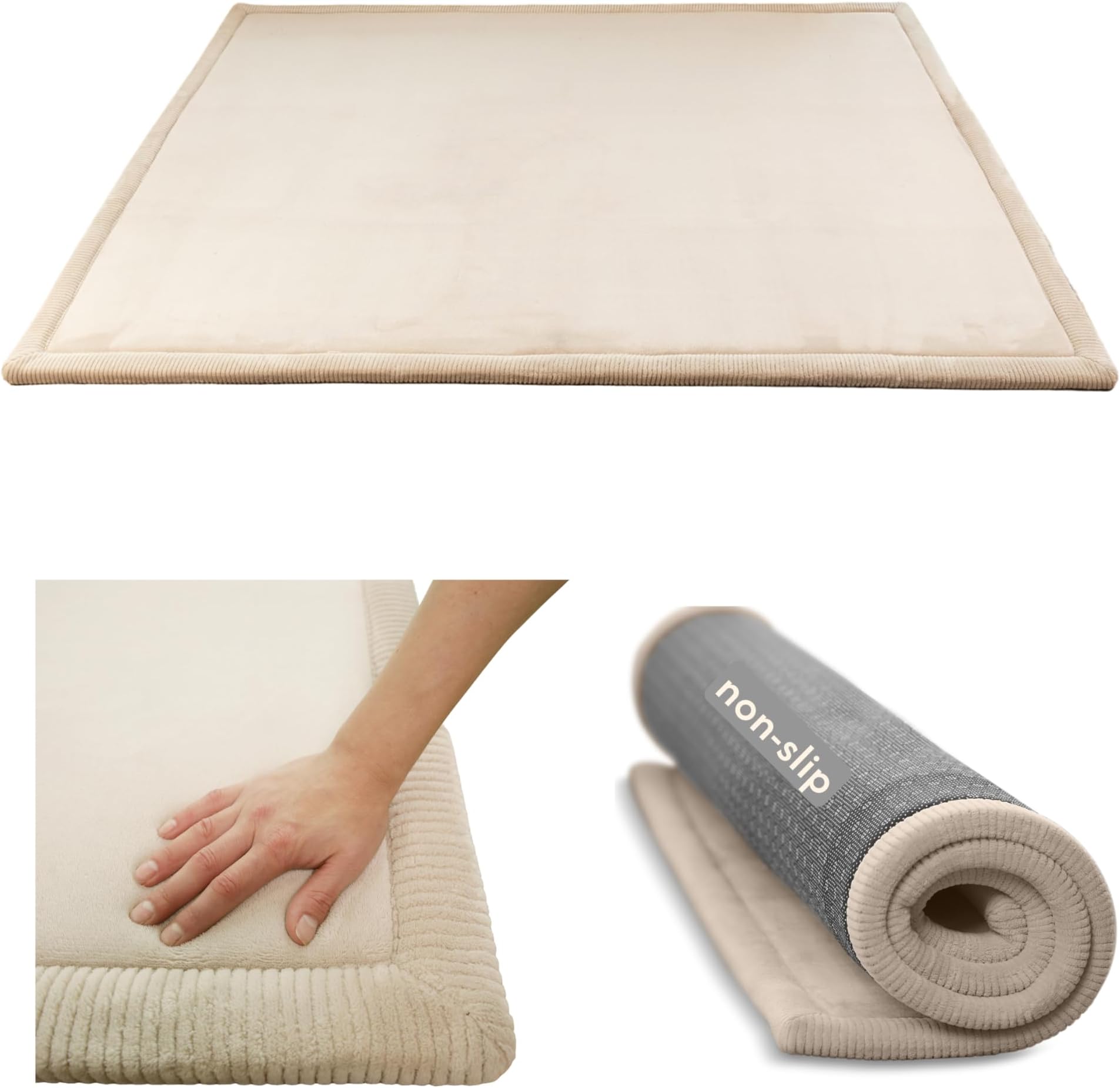 Hakuna Matte Biege Coral Velvet Baby Play Blanket 200 x 150 x 2 cm, High Density Memory Foam Blanket – Non-Slip Mat for Crawling and Play – OEKO-TEX 100 Certification