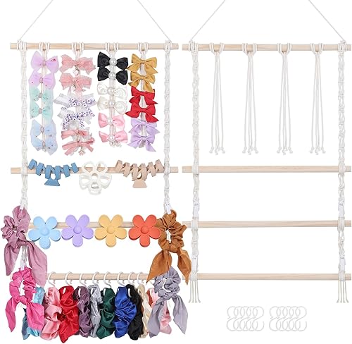 UREYMX Organizador de pinzas para el cabello de macramé, soporte de clip colgante para el cabello y almacenamiento para mujeres y niñas, accesorios