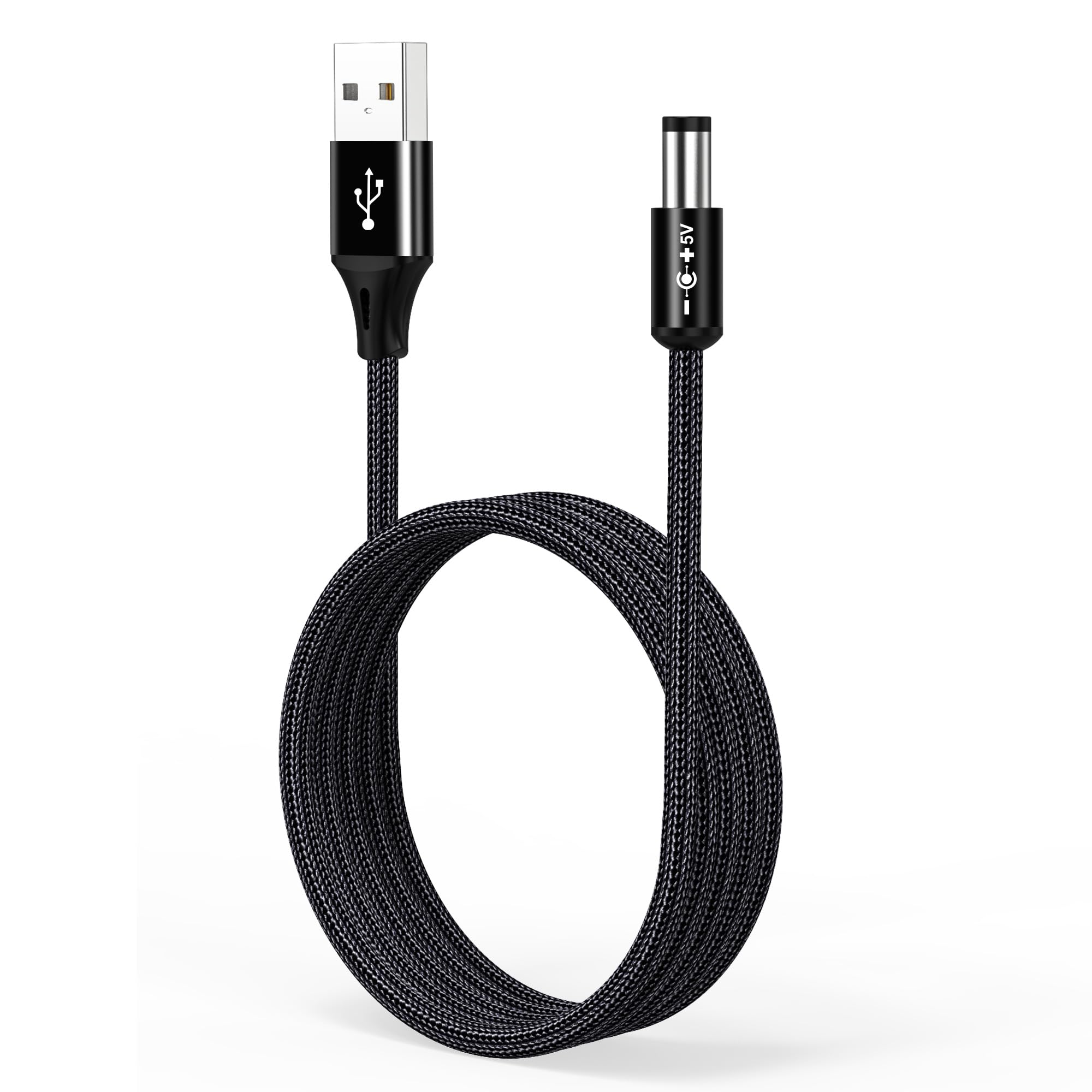 Photo 1 of AGVEE 10ft USB to DC 5V Power Cord 5521(5.5x2.1mm) | Braided Nylon & Aluminum Shell | Fast & Durable Charging for CCTV Cameras, Routers, LED Strips, Black